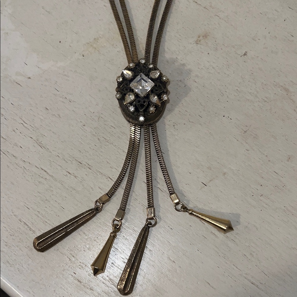 Vintage Miriam Haskell unmarked lariat style necklace tassels crystals 30”